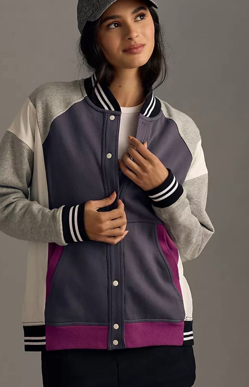 Anthropologie Daily Practice Soft Colorblock Varsity Jacket Pockets Size Medium